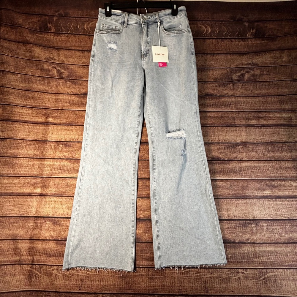 Lovervet Vervet 90s Vintage Wide Leg Distressed Tummy Control Jeans 14W NWT